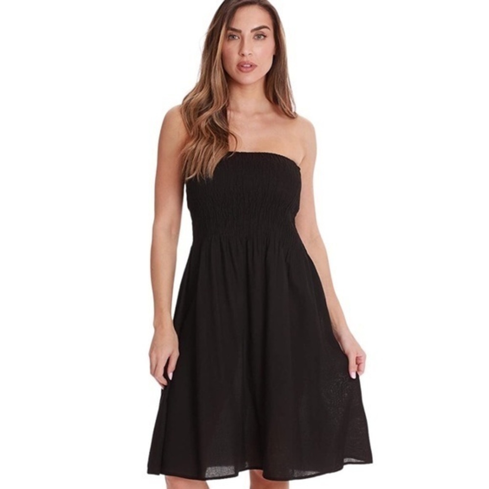 June & Ivy Black Strapless Mini Dress Size 1 Banded Top Chiffon Skirt